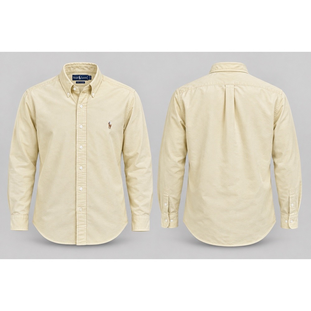 Polo Ralph Lauren Shirt Mens 16 1/2 34 Yellow Long Sleeve Button Down Flesh Pony